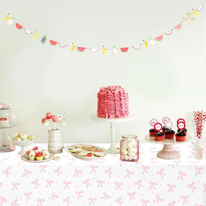 3pcs Coquette Pink Bow Tablecloth, 54 x 108 inch Bow Party Plastic Table Cover, Coquette Birthday Decorations for Bachelorette Bridal Shower, Baby Shower, Girls Birthday Party Supplies
