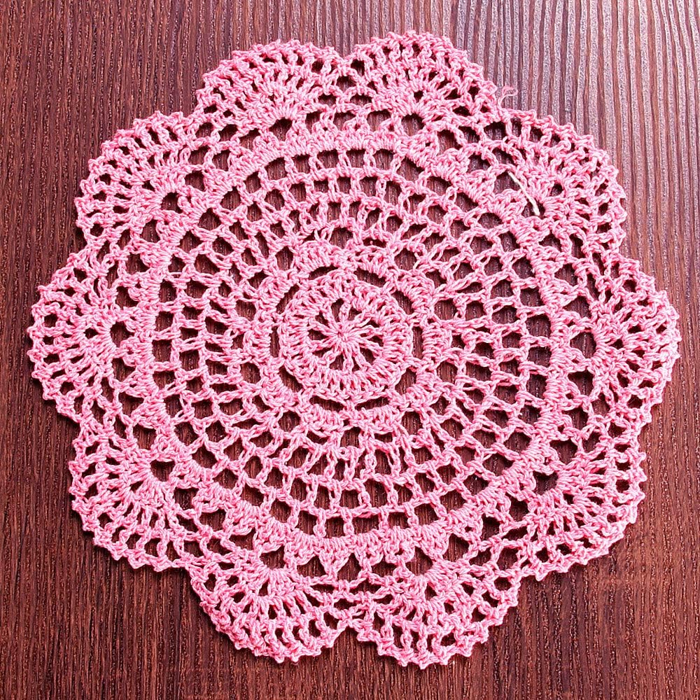Round Crochet Lace Doily Floral Design Fabric Coasters Doilies Value Pack, 4pcs/Set Pink Lace Doilies