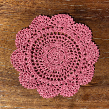 Round Crochet Lace Doily Floral Design Fabric Coasters Doilies Value Pack, 4pcs/Set Pink Lace Doilies