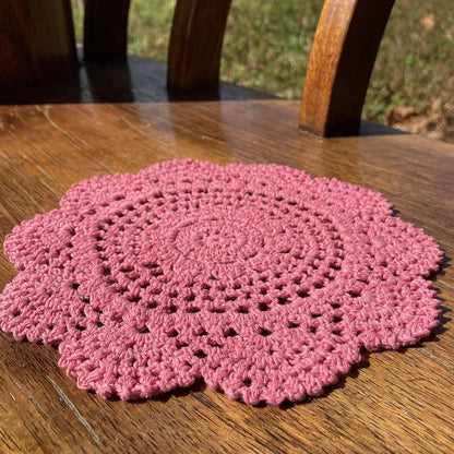 Round Crochet Lace Doily Floral Design Fabric Coasters Doilies Value Pack, 4pcs/Set Pink Lace Doilies