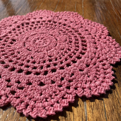 Round Crochet Lace Doily Floral Design Fabric Coasters Doilies Value Pack, 4pcs/Set Pink Lace Doilies