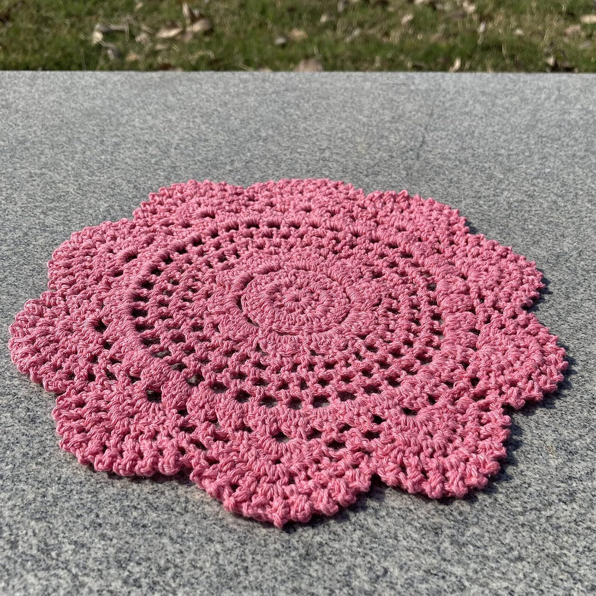 Round Crochet Lace Doily Floral Design Fabric Coasters Doilies Value Pack, 4pcs/Set Pink Lace Doilies