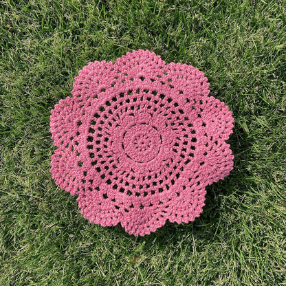 Round Crochet Lace Doily Floral Design Fabric Coasters Doilies Value Pack, 4pcs/Set Pink Lace Doilies