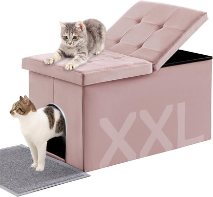 MEEXPAWS Cat Litter Box Enclosure Furniture XXL Velvet Lift Design Lid