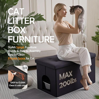 MEEXPAWS Cat Litter Box Enclosure Furniture XXL Velvet Lift Design Lid