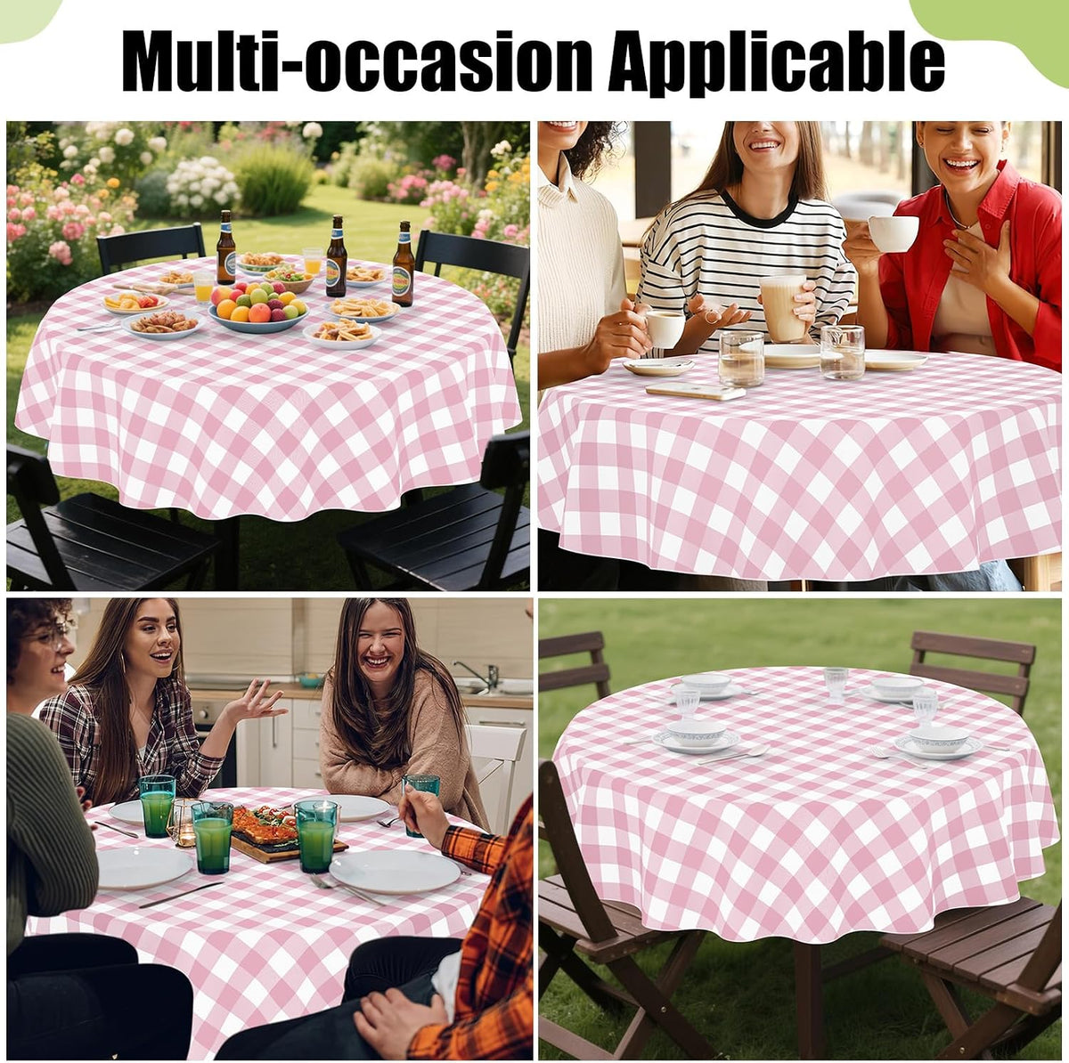 Picnic Table Cloth, Vinyl Tablecloths with Flannel Backing, 60" Round