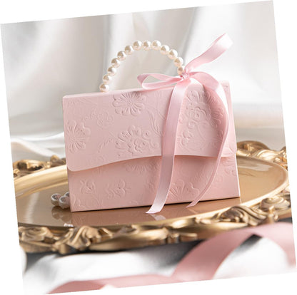 Healeved Mini and Medium Boxes Set, Pink Floral Embossed Candy Wrapping Paper Boxes with Pearl Chain, Small Party and Wedding Present Packaging Bags