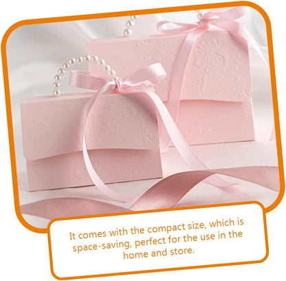 Healeved Mini and Medium Boxes Set, Pink Floral Embossed Candy Wrapping Paper Boxes with Pearl Chain, Small Party and Wedding Present Packaging Bags