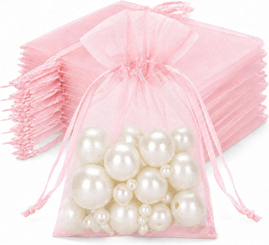 50Pcs Blush Pink Organza Bags – 2.7x3.5 In Sheer Drawstring Mesh Pouch, Small Jewelry Organza Gift Pouch for Wedding Favor, DIY Craft, Small Business, Candy,Bags