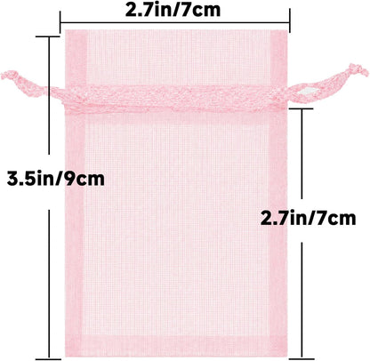 50Pcs Blush Pink Organza Bags – 2.7x3.5 In Sheer Drawstring Mesh Pouch, Small Jewelry Organza Gift Pouch for Wedding Favor, DIY Craft, Small Business, Candy,Bags