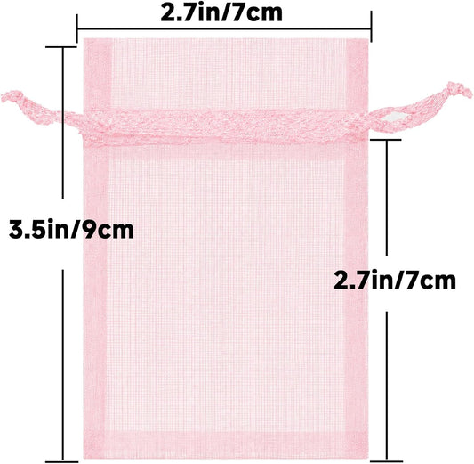 50Pcs Blush Pink Organza Bags – 2.7x3.5 In Sheer Drawstring Mesh Pouch, Small Jewelry Organza Gift Pouch for Wedding Favor, DIY Craft, Small Business, Candy,Bags