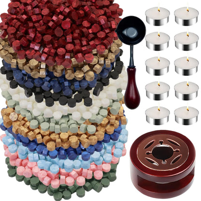 Wax Seal Warmer, 400pcs Pearl Pink Sealing Wax Beads Kit with Warmer, Non-Slip Spoon, Candles for Envelopes, Stamp Letter Seal,Wedding Invitations (Pearl Pink)