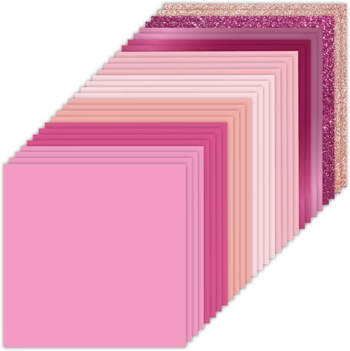 36 Sheets 12x12 Pink Cardstock Paper Pack - 220gsm Solid Glitter Shimmer, 9 Designs Scrapbook Decorative Paper for Card Making, Scrapbooking Supplies, Spring Crafts