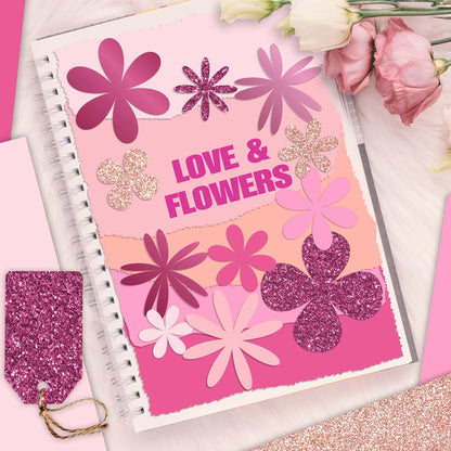 36 Sheets 12x12 Pink Cardstock Paper Pack - 220gsm Solid Glitter Shimmer, 9 Designs Scrapbook Decorative Paper for Card Making, Scrapbooking Supplies, Spring Crafts