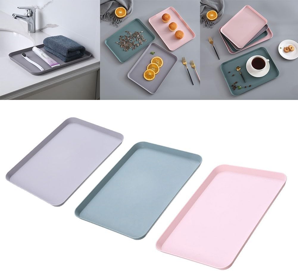 Rectangular Serving Tray For Breakfast And Snacks, Multi-Purpose ABS Plastic Food Platter With Raised Edges For Home, Restaurant, Cafe Use, Easy To Clean Dish For Tea Sets And Drinks, 21X29.5cm(pink)