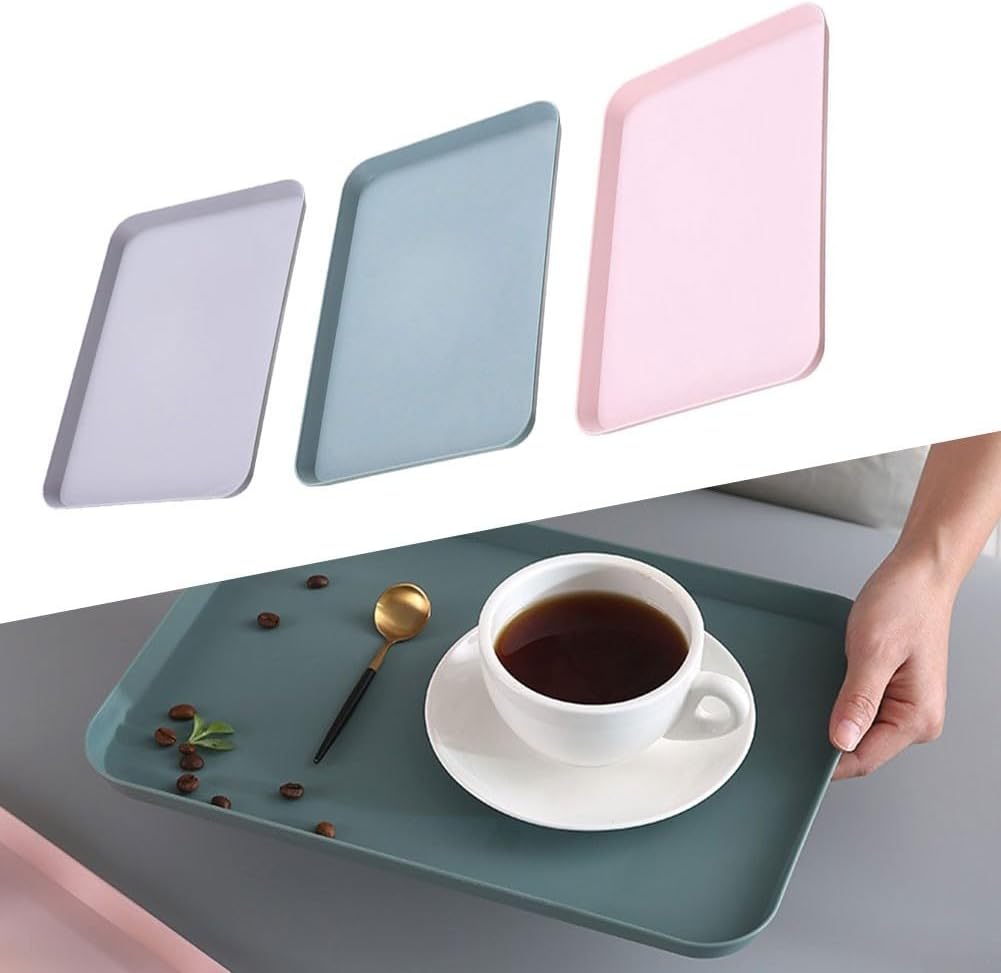 Rectangular Serving Tray For Breakfast And Snacks, Multi-Purpose ABS Plastic Food Platter With Raised Edges For Home, Restaurant, Cafe Use, Easy To Clean Dish For Tea Sets And Drinks, 21X29.5cm(pink)