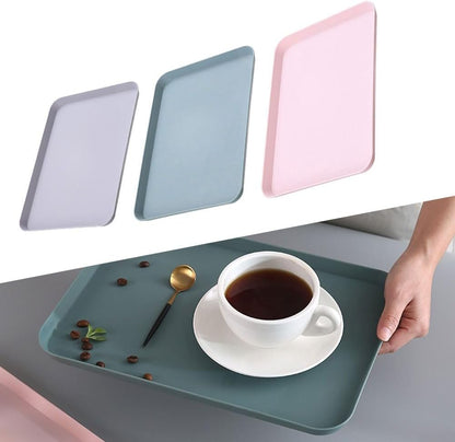 Rectangular Serving Tray For Breakfast And Snacks, Multi-Purpose ABS Plastic Food Platter With Raised Edges For Home, Restaurant, Cafe Use, Easy To Clean Dish For Tea Sets And Drinks, 21X29.5cm(pink)