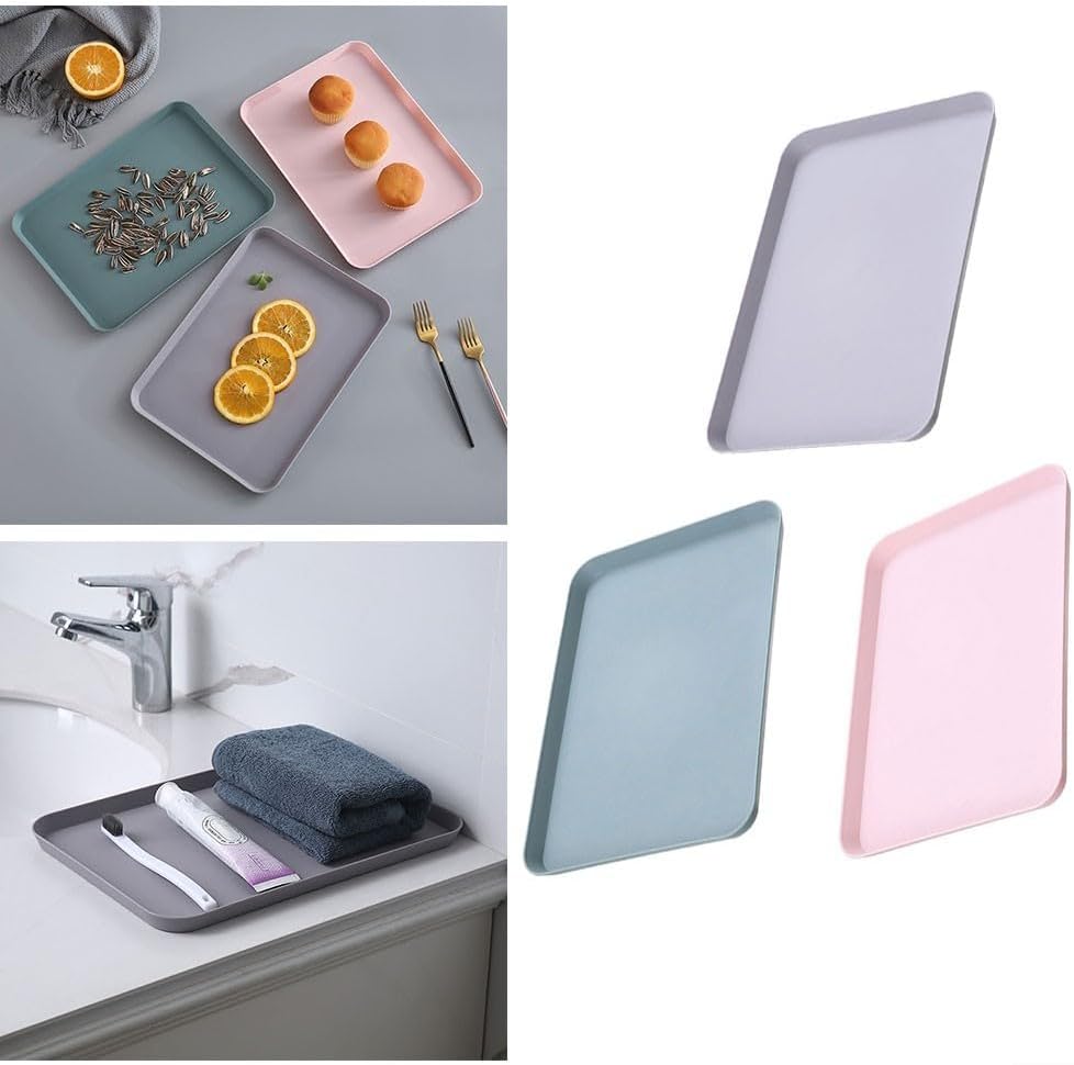 Rectangular Serving Tray For Breakfast And Snacks, Multi-Purpose ABS Plastic Food Platter With Raised Edges For Home, Restaurant, Cafe Use, Easy To Clean Dish For Tea Sets And Drinks, 21X29.5cm(pink)