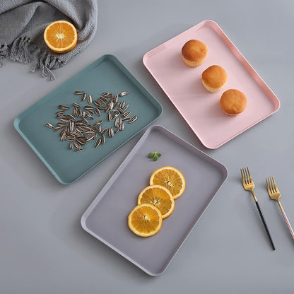 Rectangular Serving Tray For Breakfast And Snacks, Multi-Purpose ABS Plastic Food Platter With Raised Edges For Home, Restaurant, Cafe Use, Easy To Clean Dish For Tea Sets And Drinks, 21X29.5cm(pink)