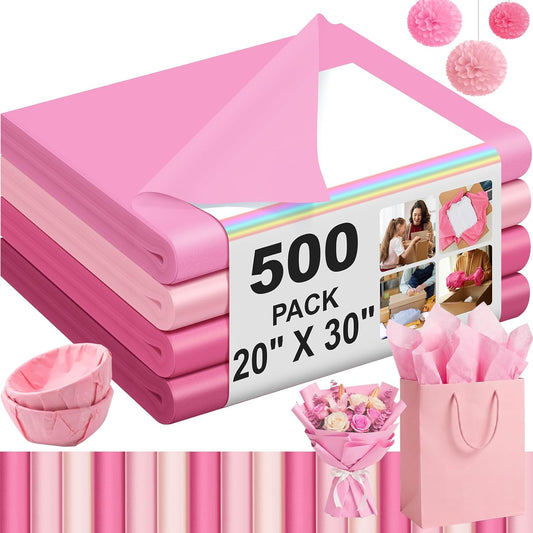 500 Sheets Pink Tissue Paper Bulk for Gift Bags 20 x 30 Inch Acid Free Wrapping Paper Sheets for Wedding, Bridal Shower, Bachelorette Party, Flower Packaging, DIY Crafts, Party Decorations