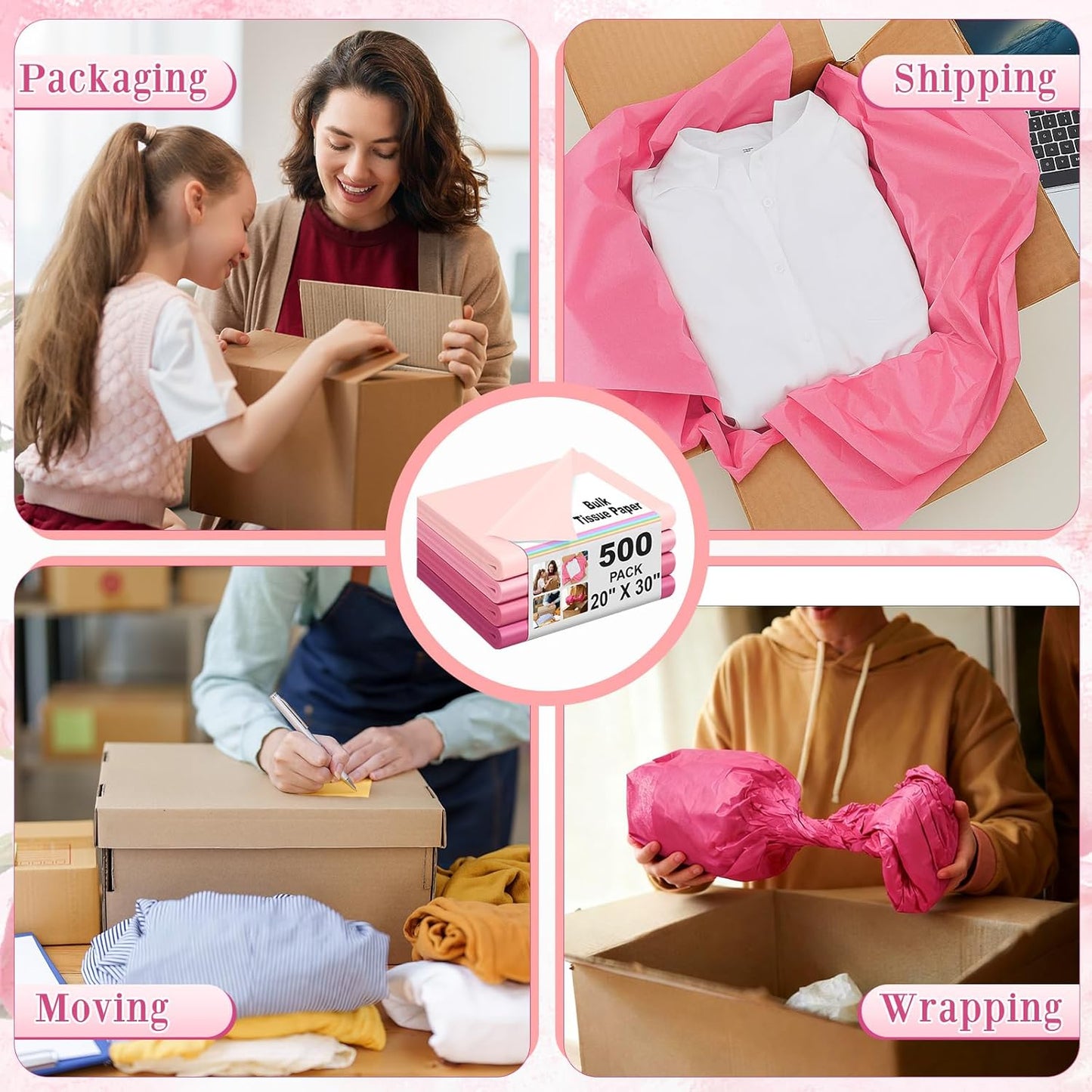 500 Sheets Pink Tissue Paper Bulk for Gift Bags 20 x 30 Inch Acid Free Wrapping Paper Sheets for Wedding, Bridal Shower, Bachelorette Party, Flower Packaging, DIY Crafts, Party Decorations