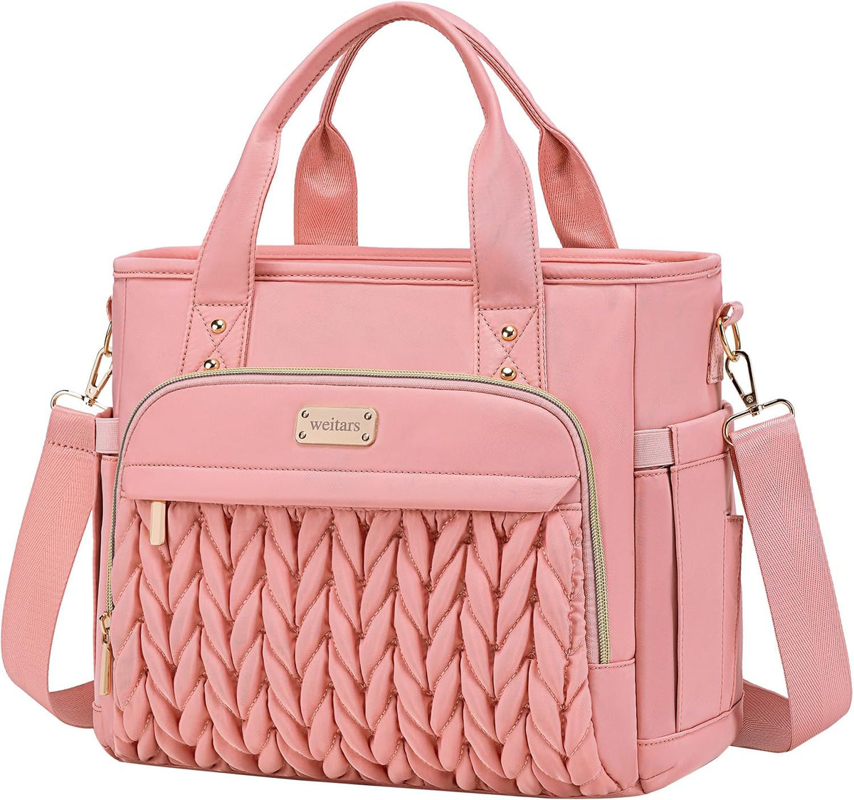 Insulated Lunch Bag for Women,Leak Proof Lunch Box for Work,Extra Large Lunch Tote Bag With Removable Shoulder Strap with Side Pockets,Reusable Lunch Bag For Picnic Hiking (Pink-02)
