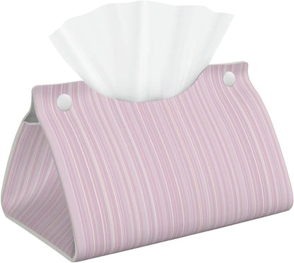 Pastel Light Pink Thin Stripes Pattern Tissue Box Cover Rectangle Pu Leather Tissue Box Holder for Car Bathroom Bedroom Desk Tabletop Decor