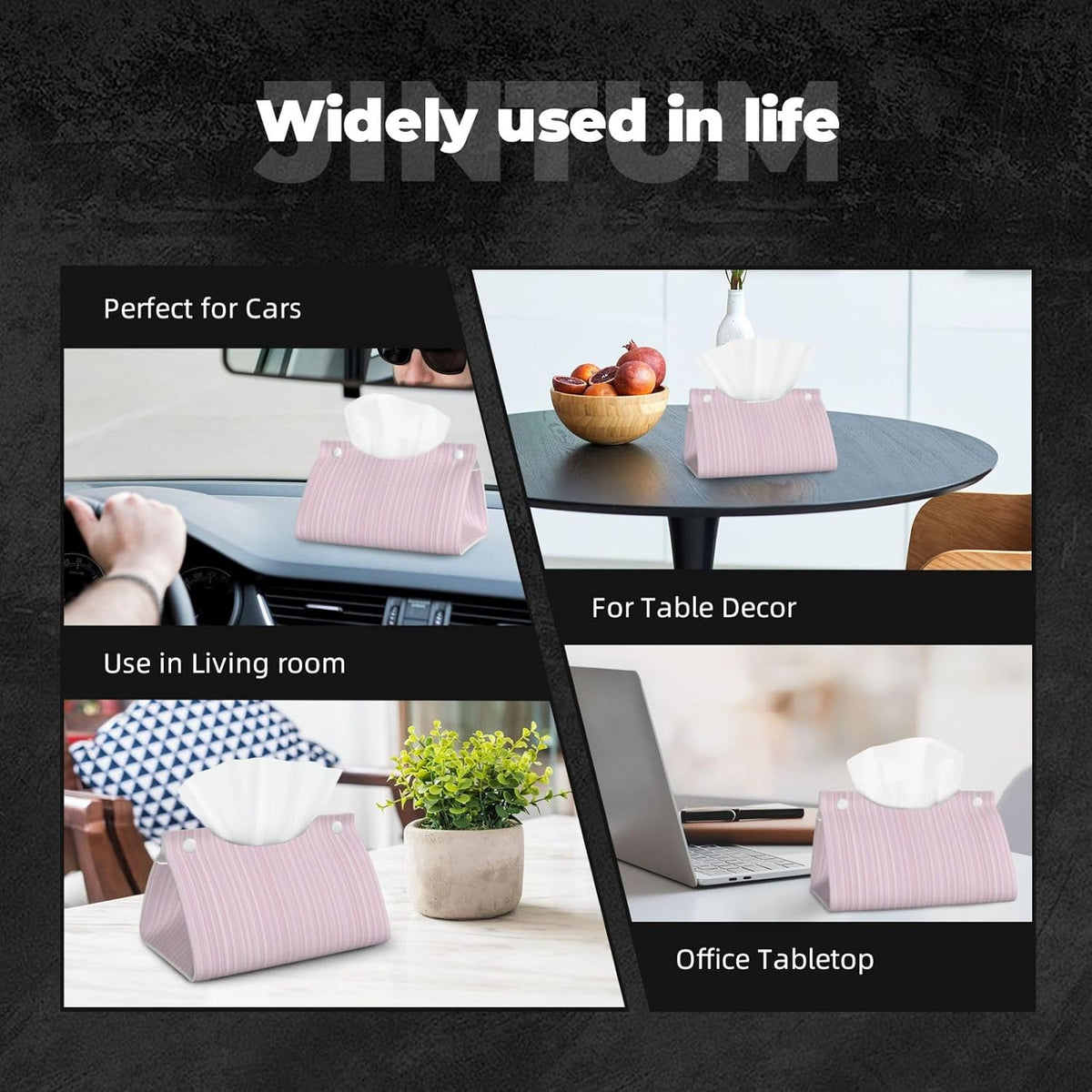 Pastel Light Pink Thin Stripes Pattern Tissue Box Cover Rectangle Pu Leather Tissue Box Holder for Car Bathroom Bedroom Desk Tabletop Decor