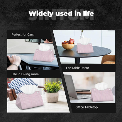 Pastel Light Pink Thin Stripes Pattern Tissue Box Cover Rectangle Pu Leather Tissue Box Holder for Car Bathroom Bedroom Desk Tabletop Decor