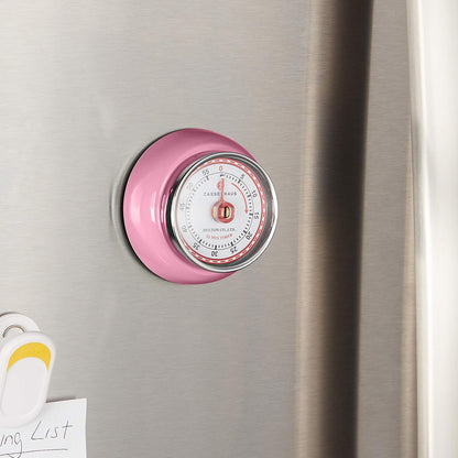 Magnetic Retro Kitchen Timer, Classic Mechanical Cooking Timer (Pink)