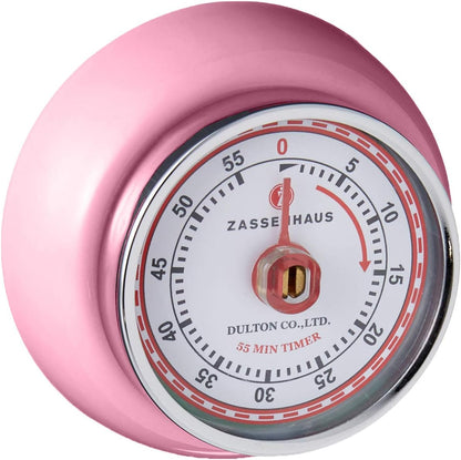 Magnetic Retro Kitchen Timer, Classic Mechanical Cooking Timer (Pink)