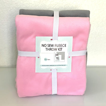 Solid No-Sew Fleece Throw Blanket Kit, Soft Pink/Gray, 50x60