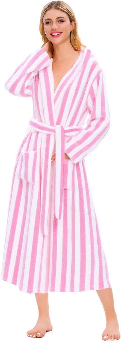Girls & Women Fleece Hooded Robes, Soft Fuzzy Bathrobe Warm Plush Fluffy Bath Robe for Kids Womens