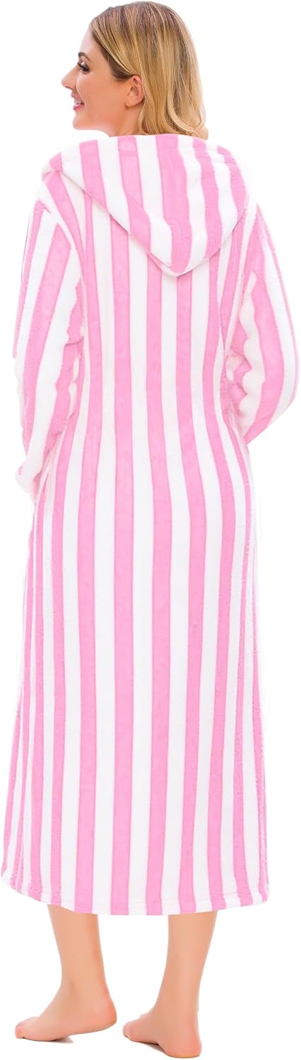Girls & Women Fleece Hooded Robes, Soft Fuzzy Bathrobe Warm Plush Fluffy Bath Robe for Kids Womens