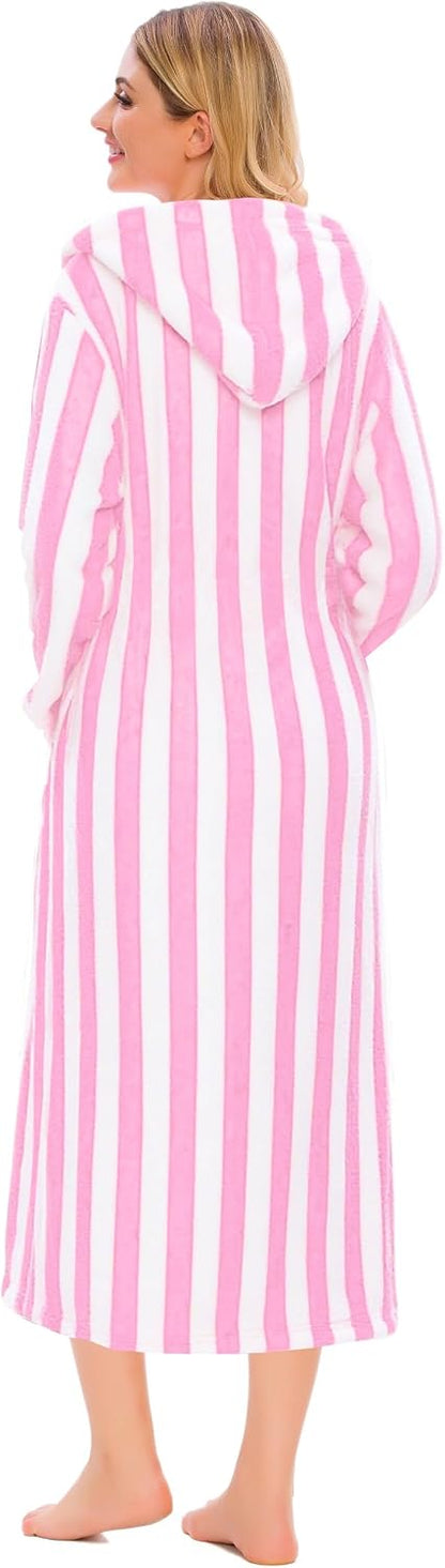 Girls & Women Fleece Hooded Robes, Soft Fuzzy Bathrobe Warm Plush Fluffy Bath Robe for Kids Womens