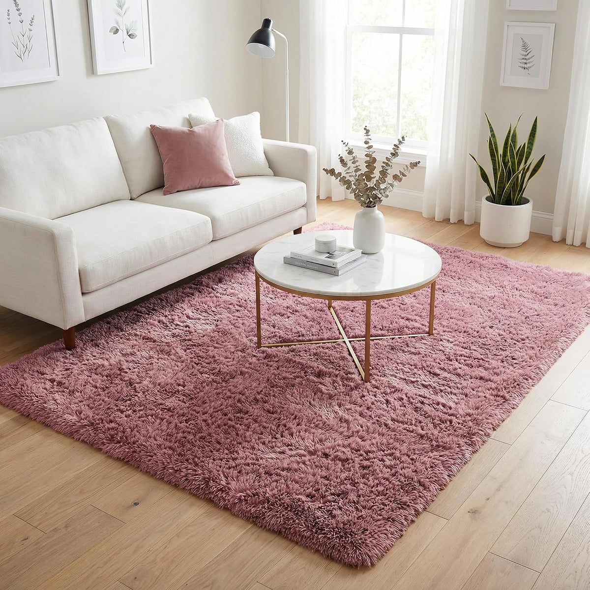 Modern Soft Fluffy Large Shaggy Rug for Bedroom Livingroom Dorm Kids Room Indoor Home Decorative, Non-Slip Plush Furry Fur Area Rugs Comfy Nursery Accent Floor Carpet 4'x6' Blush