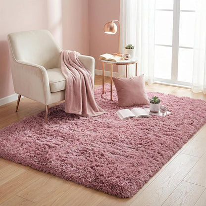 Modern Soft Fluffy Large Shaggy Rug for Bedroom Livingroom Dorm Kids Room Indoor Home Decorative, Non-Slip Plush Furry Fur Area Rugs Comfy Nursery Accent Floor Carpet 4'x6' Blush