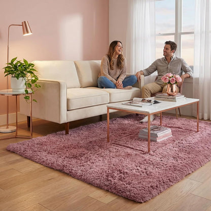 Modern Soft Fluffy Large Shaggy Rug for Bedroom Livingroom Dorm Kids Room Indoor Home Decorative, Non-Slip Plush Furry Fur Area Rugs Comfy Nursery Accent Floor Carpet 4'x6' Blush
