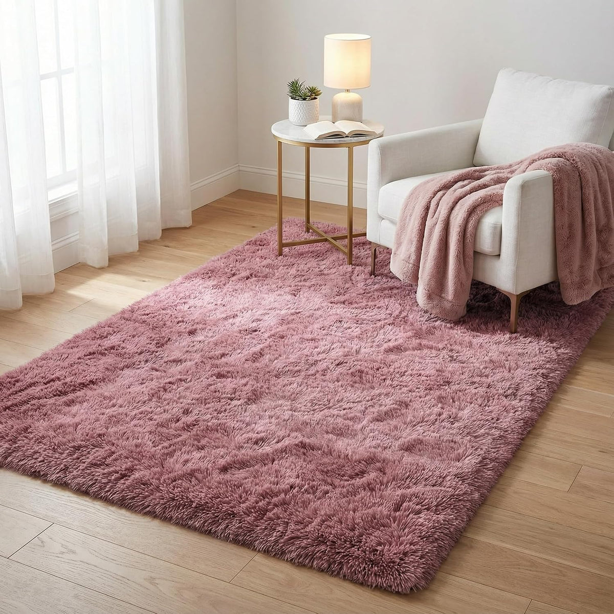 Modern Soft Fluffy Large Shaggy Rug for Bedroom Livingroom Dorm Kids Room Indoor Home Decorative, Non-Slip Plush Furry Fur Area Rugs Comfy Nursery Accent Floor Carpet 4'x6' Blush