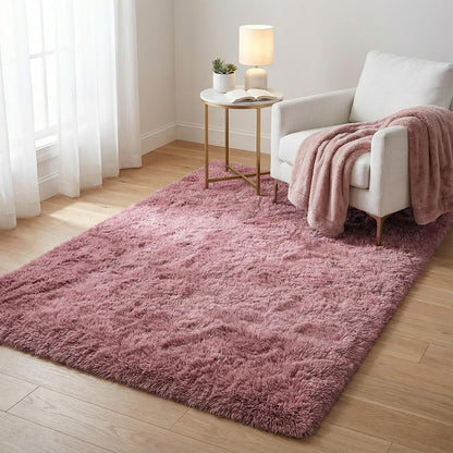 Modern Soft Fluffy Large Shaggy Rug for Bedroom Livingroom Dorm Kids Room Indoor Home Decorative, Non-Slip Plush Furry Fur Area Rugs Comfy Nursery Accent Floor Carpet 4'x6' Blush