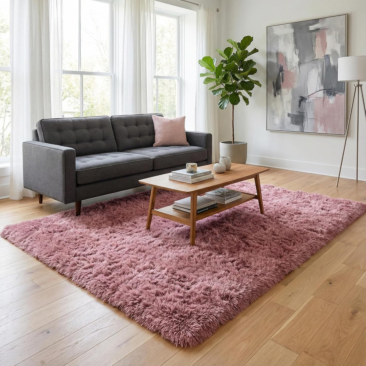Modern Soft Fluffy Large Shaggy Rug for Bedroom Livingroom Dorm Kids Room Indoor Home Decorative, Non-Slip Plush Furry Fur Area Rugs Comfy Nursery Accent Floor Carpet 4'x6' Blush