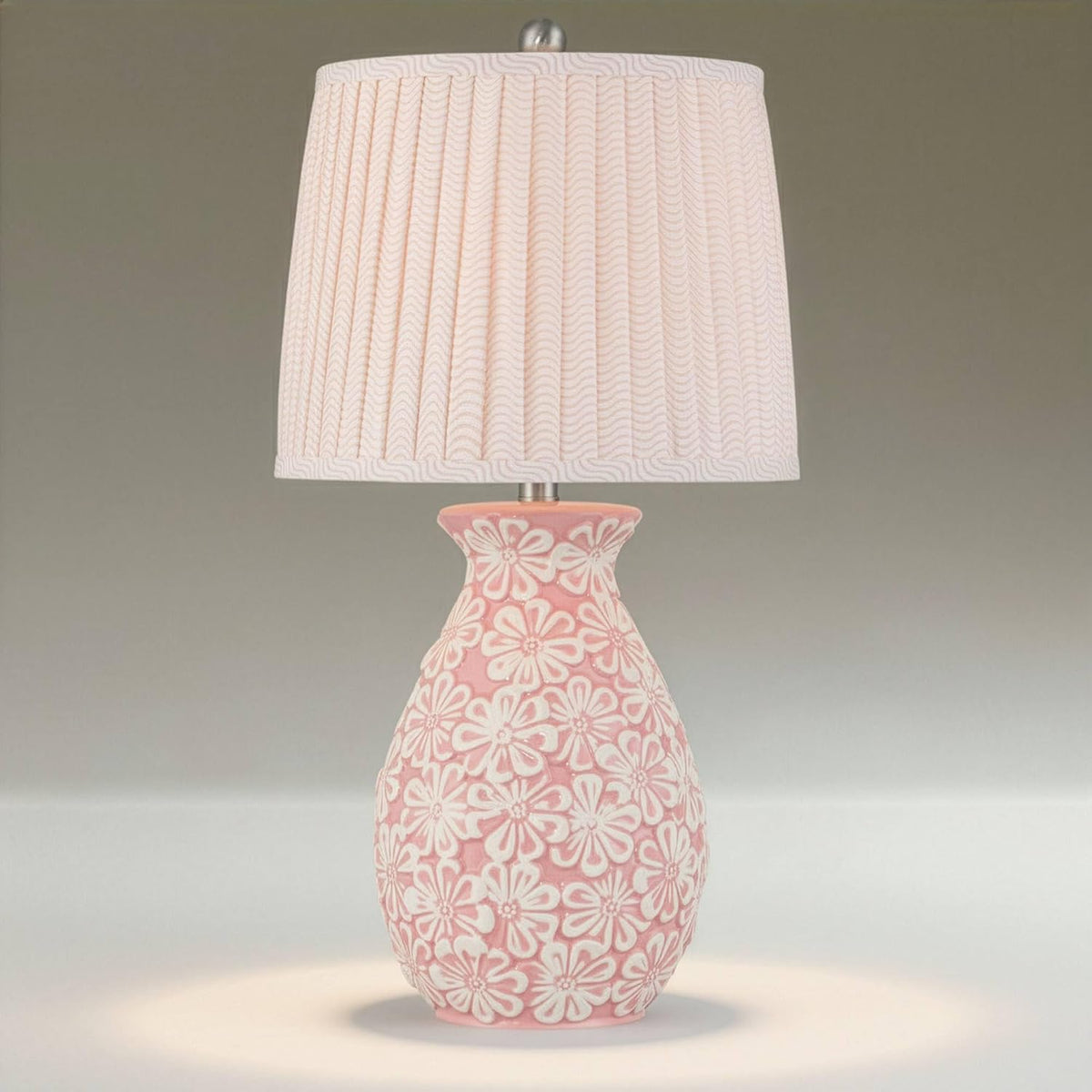 Buttercup 25" High 3-Way Table Lamp Pink White Flowers Ceramic Country