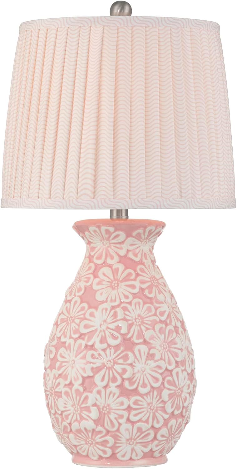 Buttercup 25" High 3-Way Table Lamp Pink White Flowers Ceramic Country