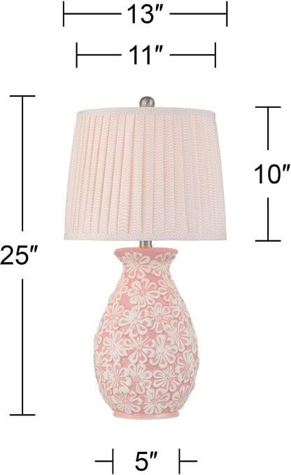 Buttercup 25" High 3-Way Table Lamp Pink White Flowers Ceramic Country