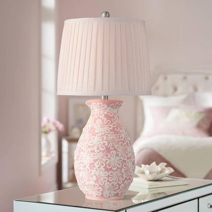 Buttercup 25" High 3-Way Table Lamp Pink White Flowers Ceramic Country