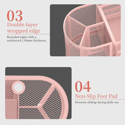 Mesh Desk Organizer, Pen Holder for Desk with 2 Drawers, Pink