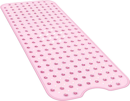 Bath and Shower Safety Mats 40x16 inch, Non Slip with Suction Cups for Bathroom Stall and Tub Floor, Extra Large and Machine Washable, Drain Holes Keep Bathtub Clean, Light Pink