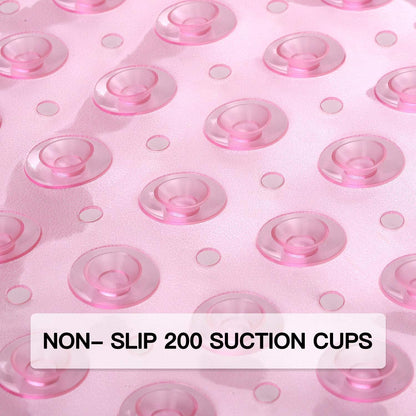 Bath and Shower Safety Mats 40x16 inch, Non Slip with Suction Cups for Bathroom Stall and Tub Floor, Extra Large and Machine Washable, Drain Holes Keep Bathtub Clean, Light Pink