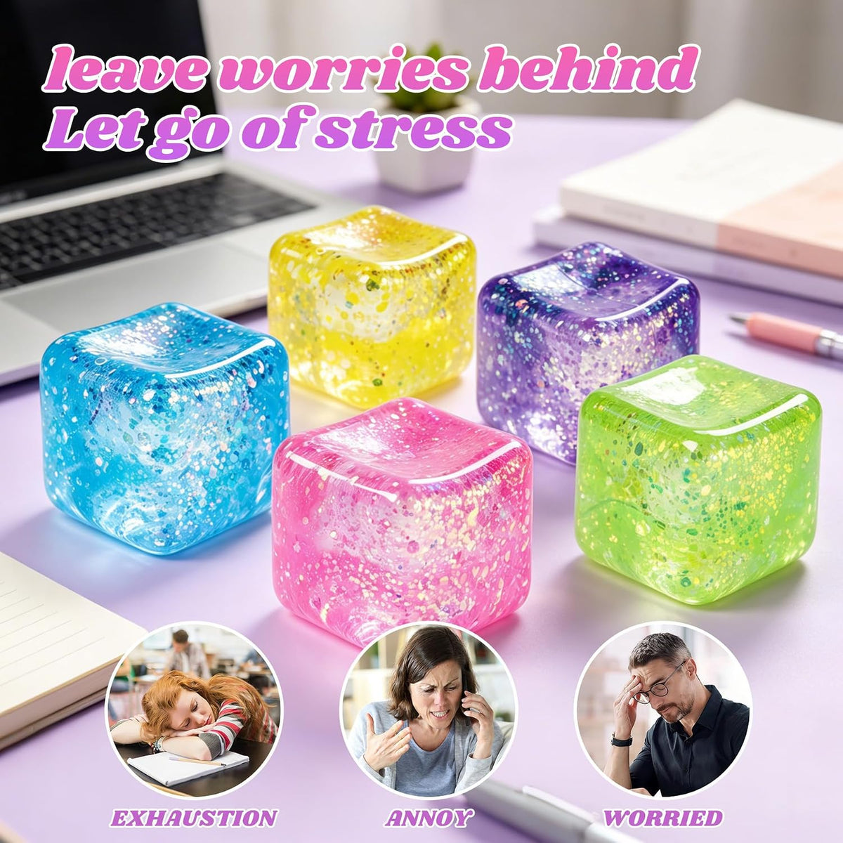 Squishy Cube Squishy Stress Cube for Adults,Glitter Squishy Slow Rising Fidget Cube Sensory for Anxiety Stress Relief High Density Cube Squeeze Ball Cubes (Pink)