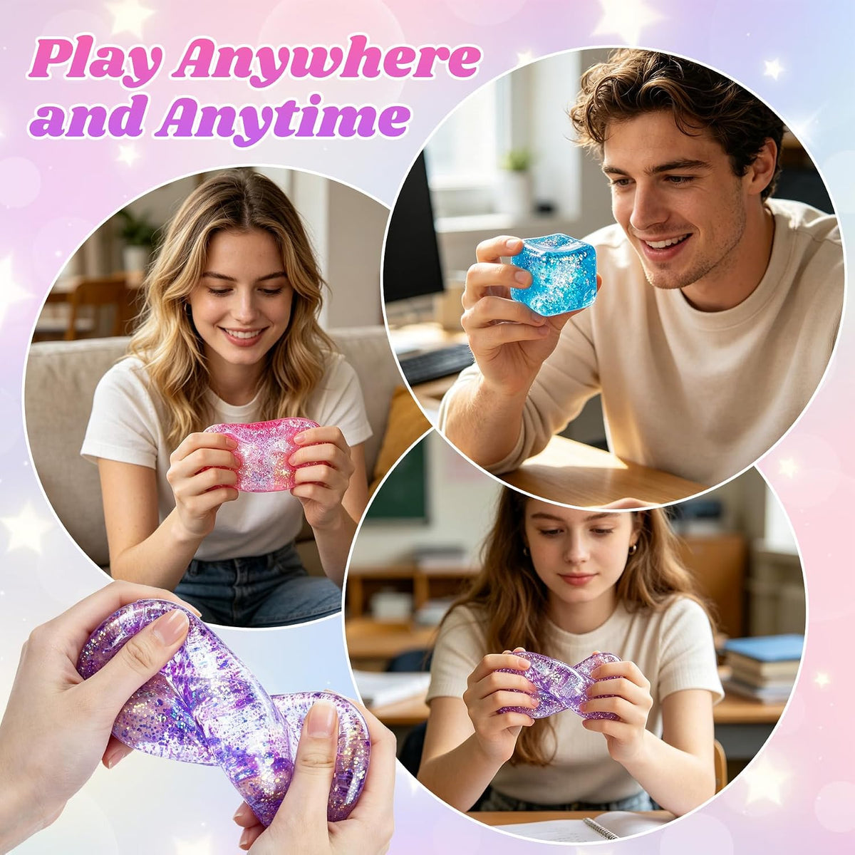 Squishy Cube Squishy Stress Cube for Adults,Glitter Squishy Slow Rising Fidget Cube Sensory for Anxiety Stress Relief High Density Cube Squeeze Ball Cubes (Pink)